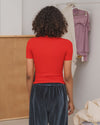 BASERANGE 25 Early Spring French Organic Cotton Hollow Heart Short Sleeve T-shirt BAS-TOHS-RB-SP25-MY RED